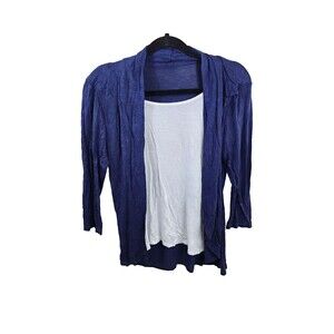 Mel & Mo Womens S Blue White 3/4 Sleeve Cardigan Tank Top Combo